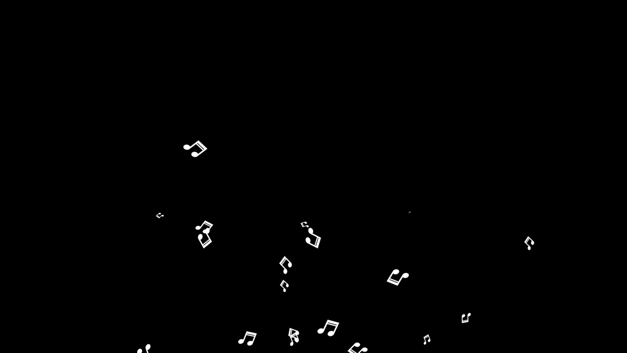 White Musical Notes Floating Downward on Black Background