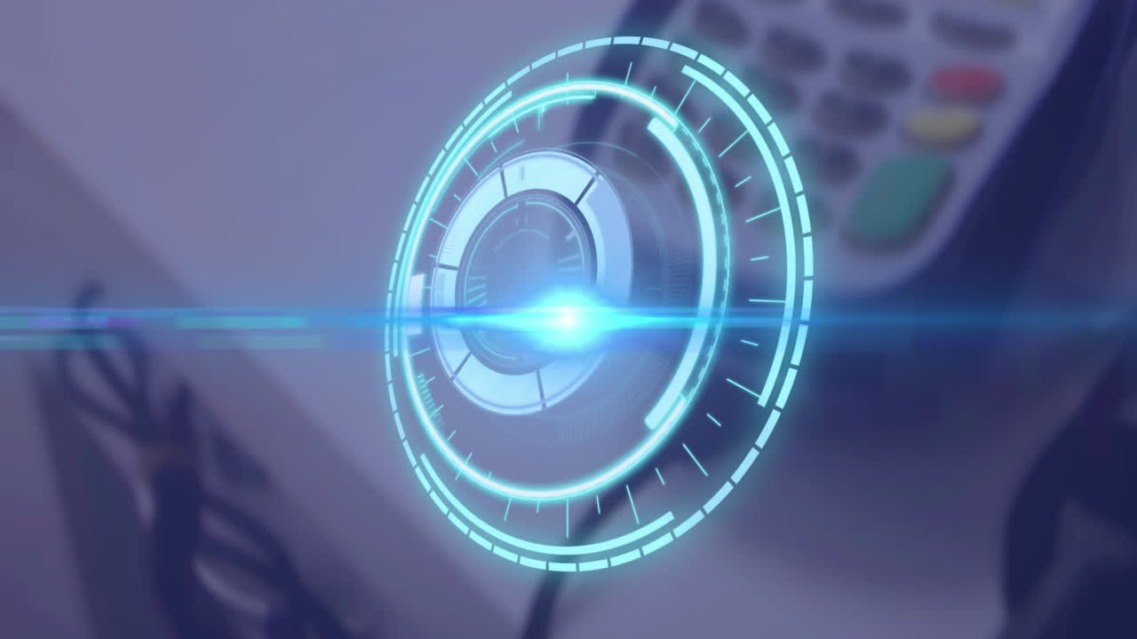 animación de una cerradura de caja fuerte de combinación circular que gira sobre el terminal de pago de tarjetas de crédito