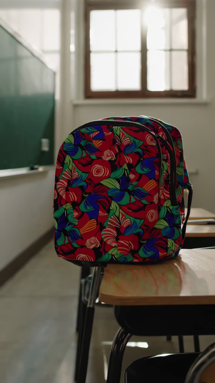 Schoolklaslokaal met rugzakken