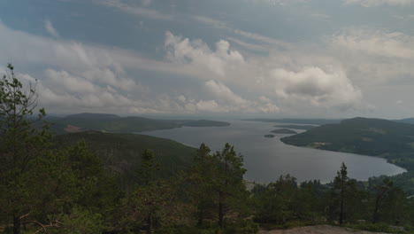 summer view of high coast sweden from skuleberget, panning shot of landscape from mountain top