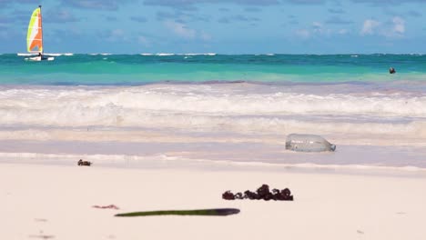gently waves caribbean white sand beach calm summer day scene cloudy blue sky refreshing swim at the sea ground level shot hd sea waste