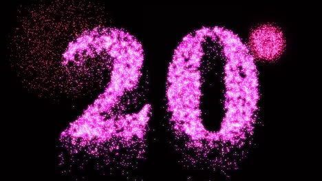 número de celebración de fuegos artificiales veinte o celebración de neón rosa - animación de video