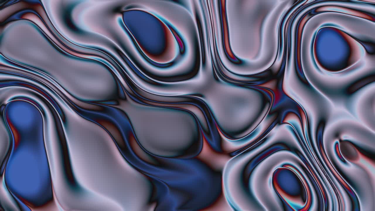 Closeup of Abstract Chromatic fluid waves background. Liquid holographic colorful texture background. High quality details. Seamless loop