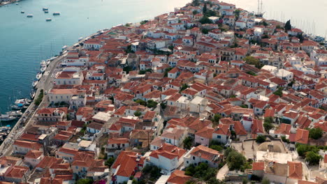 traditional greek architecture on the island of poros in greece - aerial drone shot