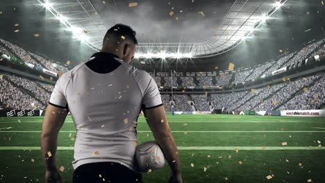 animation of confetti over african american male rugby player