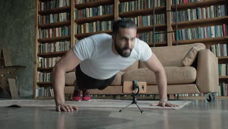 young man playing sports in the library.