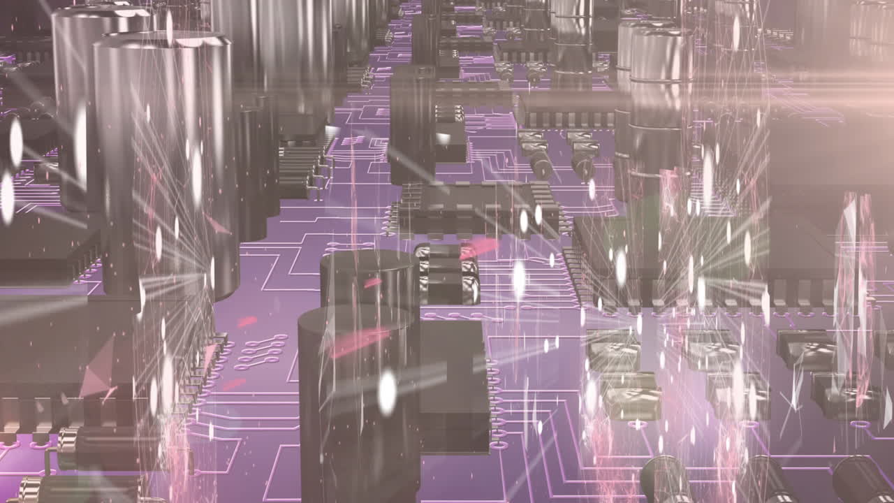 빛나는 컴퓨터 회로판에 데이터 처리의 애니메이션