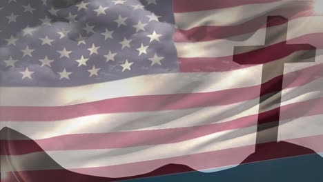 Animation-Des-Christlichen-Kreuzes-Und-Der-Flagge-Der-Vereinigten-Staaten-Von-Amerika