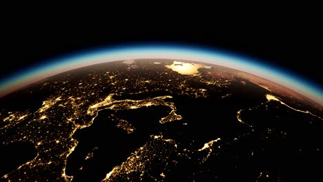 space, sun and planet earth at night