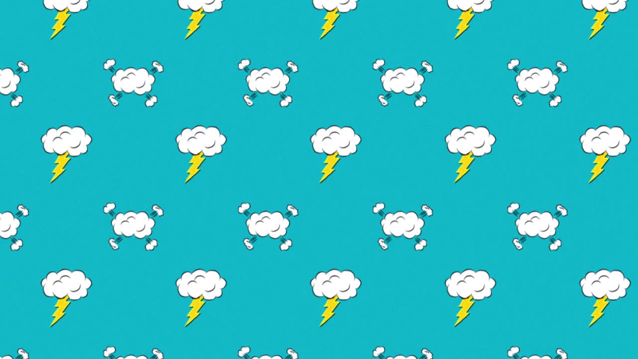 animación de varias nubes de dibujos animados vintage sobre fondo verde