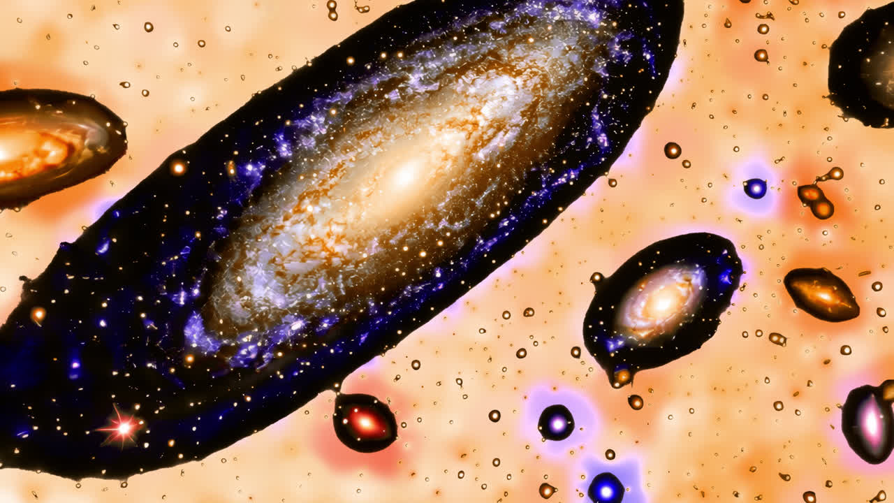 Vast cosmic galaxy cluster view animated overlay, transparent 4K video, alpha channel, ProRes 4444