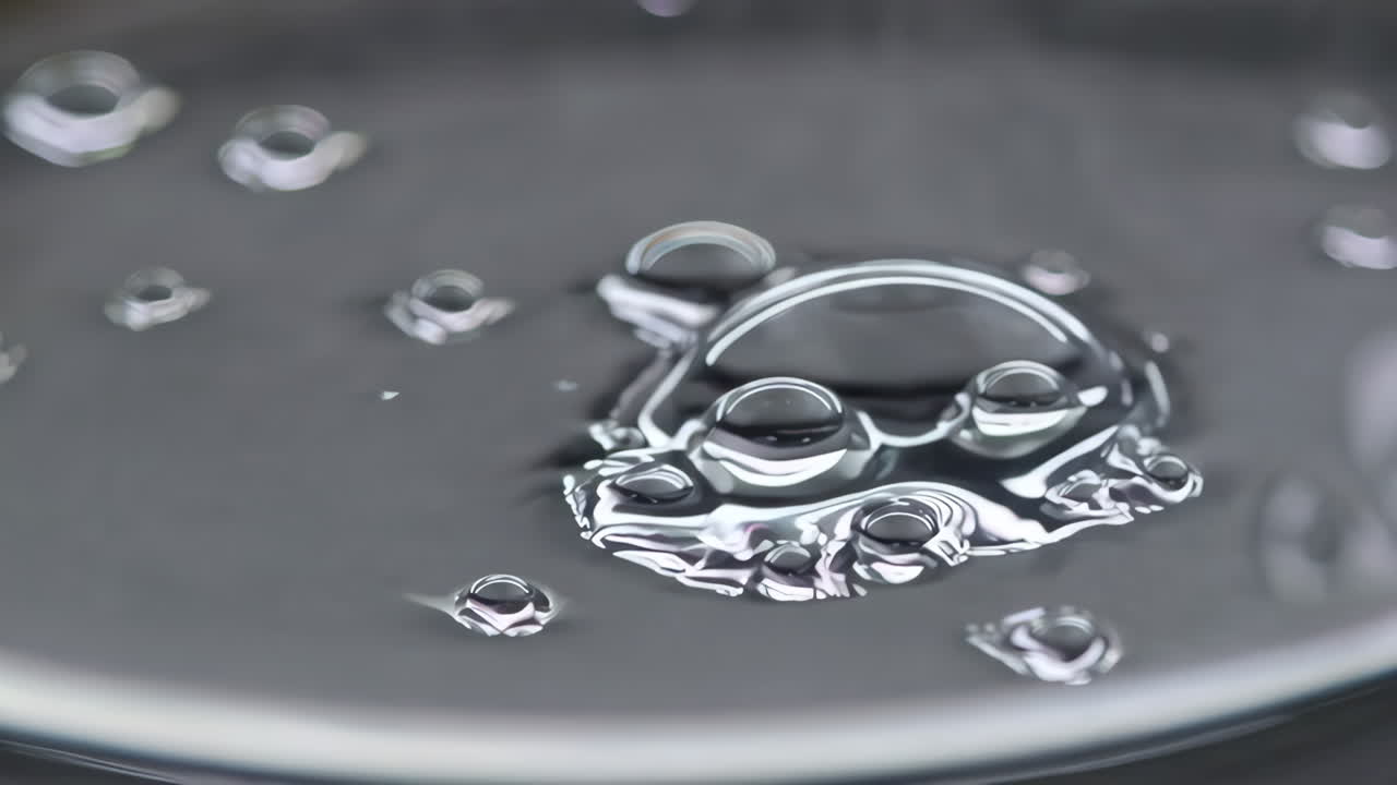 Close-up of water bubbles on a grey surface