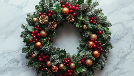 christmas wreath on marble