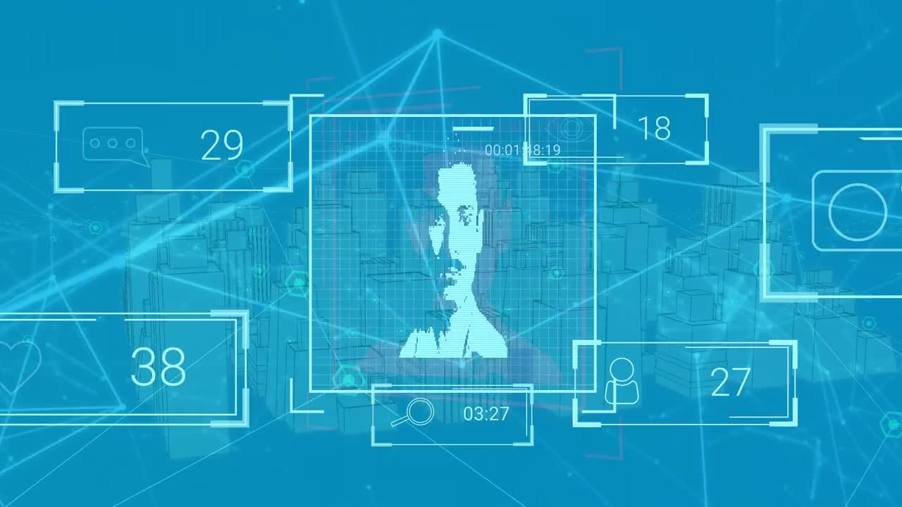 사람 아이콘과 도시를 통해 연결 네트워크의 애니메이션