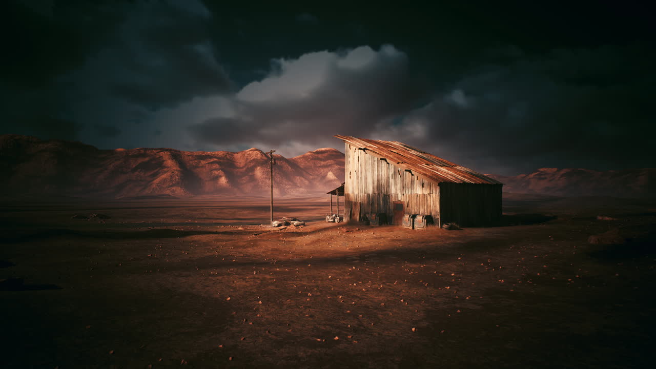 Fienile rustico in un paesaggio desertico