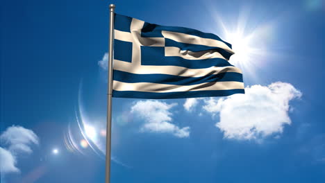 Greece-national-flag-waving-on-flagpole