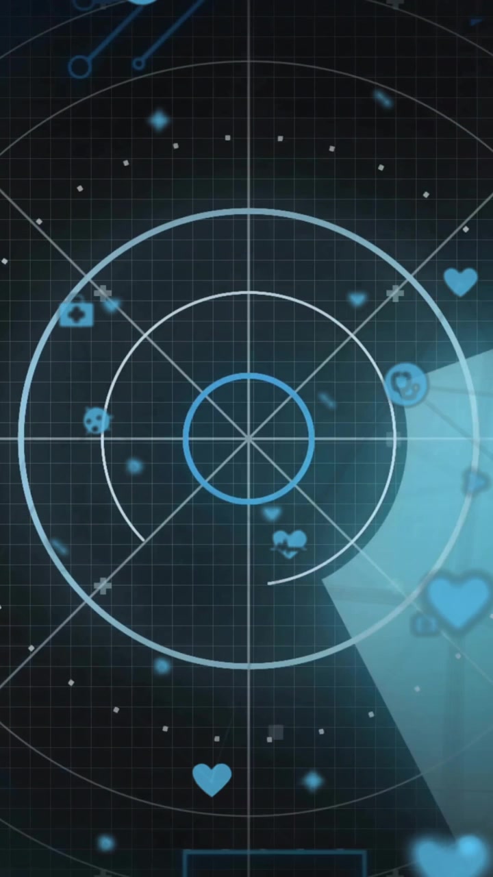 Animation of network of connections with icons over scope scanning and data processing