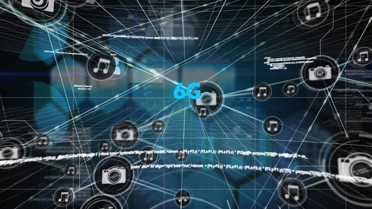 Animazione di una rete di connessioni con icone su scansione dell'area di copertura