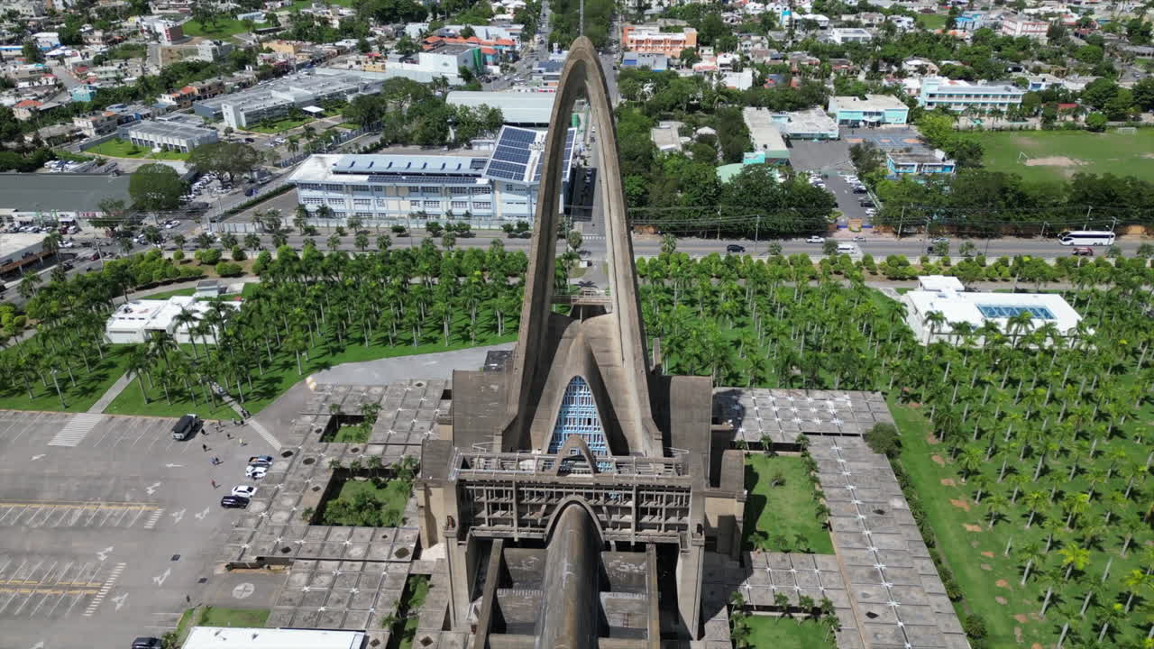 Drone slow motion flight over the iconic Basilica of Our Lady of Altagracia in Higüey