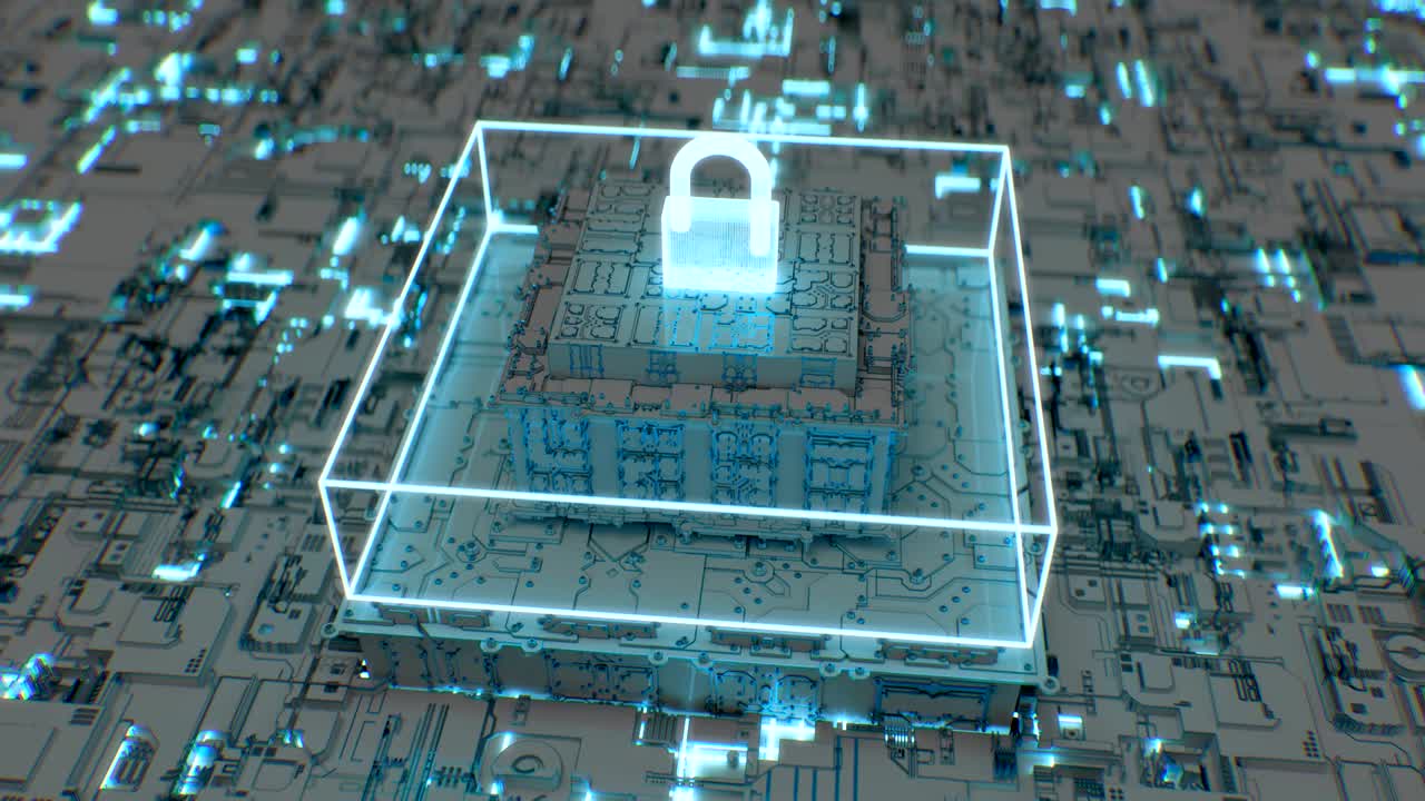 una representación futurista en 4k de la ciberseguridad avanzada.