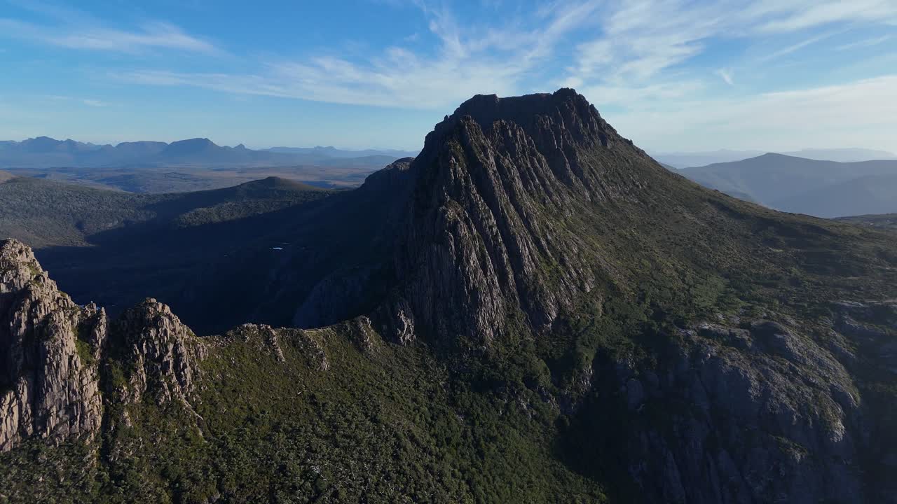4K60 Aerial Drone View of Cradle Mountain Area, World Heritage Area, Tasmania Australia, Mountain Peak