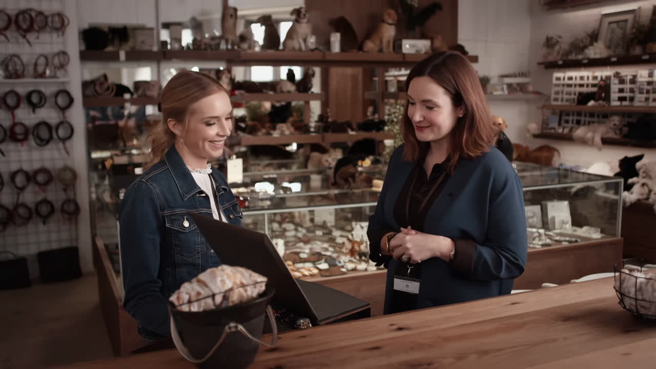 Two women at a shop counter