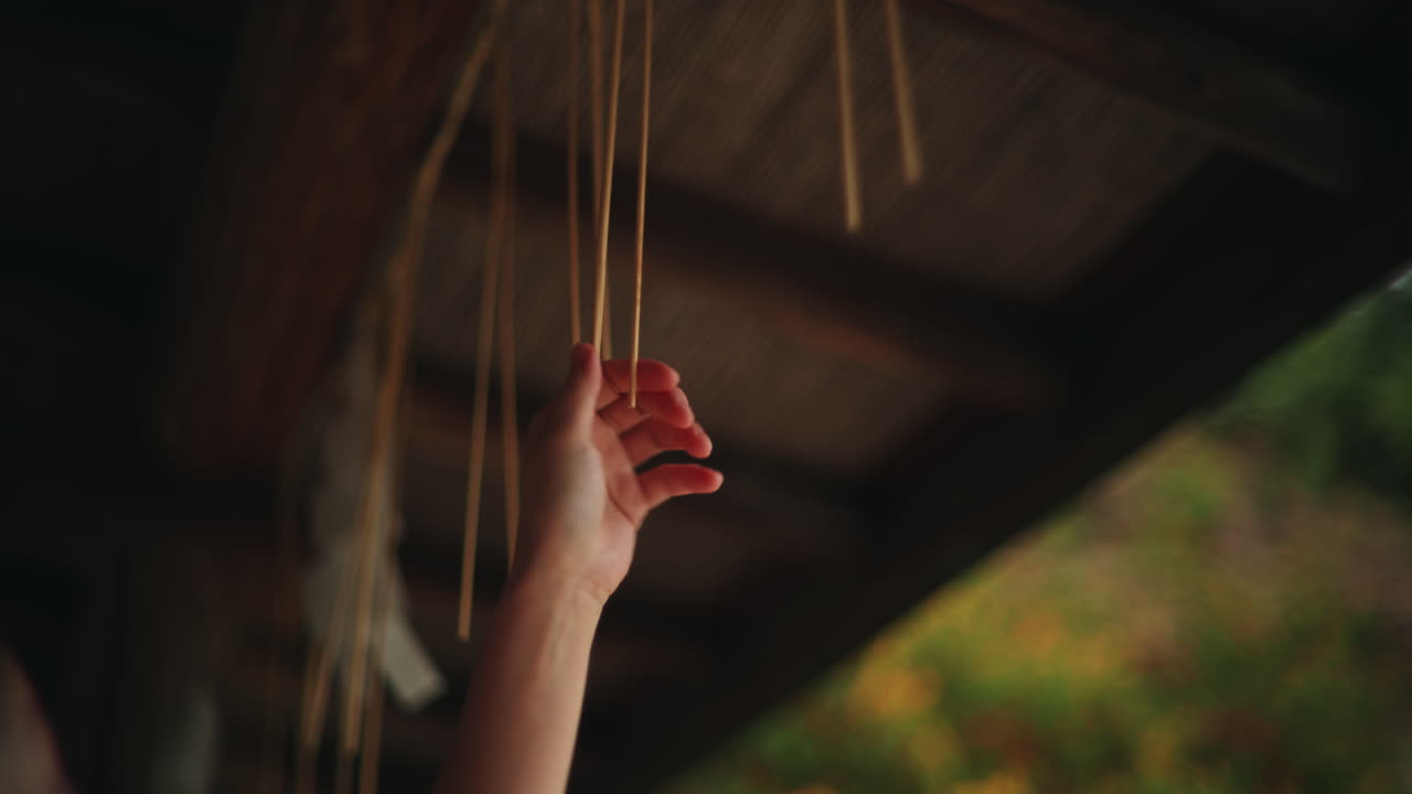 Hand holding spaghetti