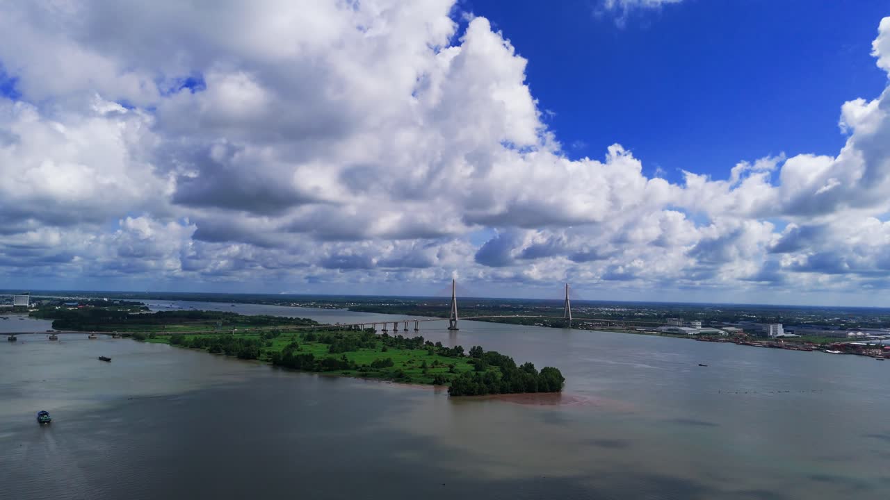 Aerial View Dolly of the River in Can Tho.