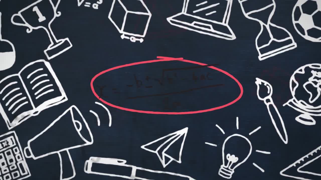 Animation of school items icons over mathematical formulas