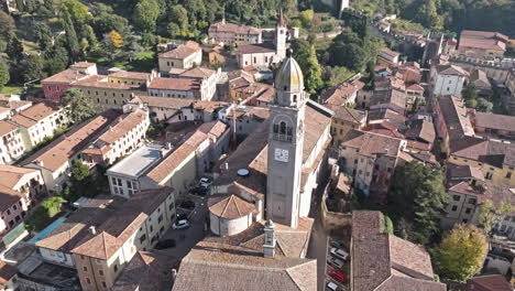 chiesa di san lorenzo bell tower over soave old town in verona, italy