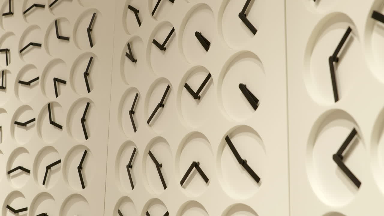 Premium stock video - Multiple simple clocks artwork with rotating ...