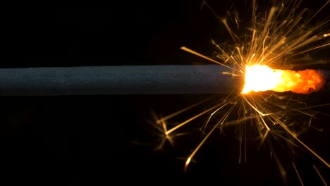 sparkler burning and glowing in the dark -close up