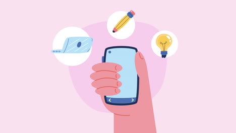 animación del dispositivo de teléfono inteligente que levanta la mano