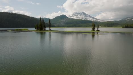 tilting drone footage of sparks lake in bend oregon along the cascade lakes highway