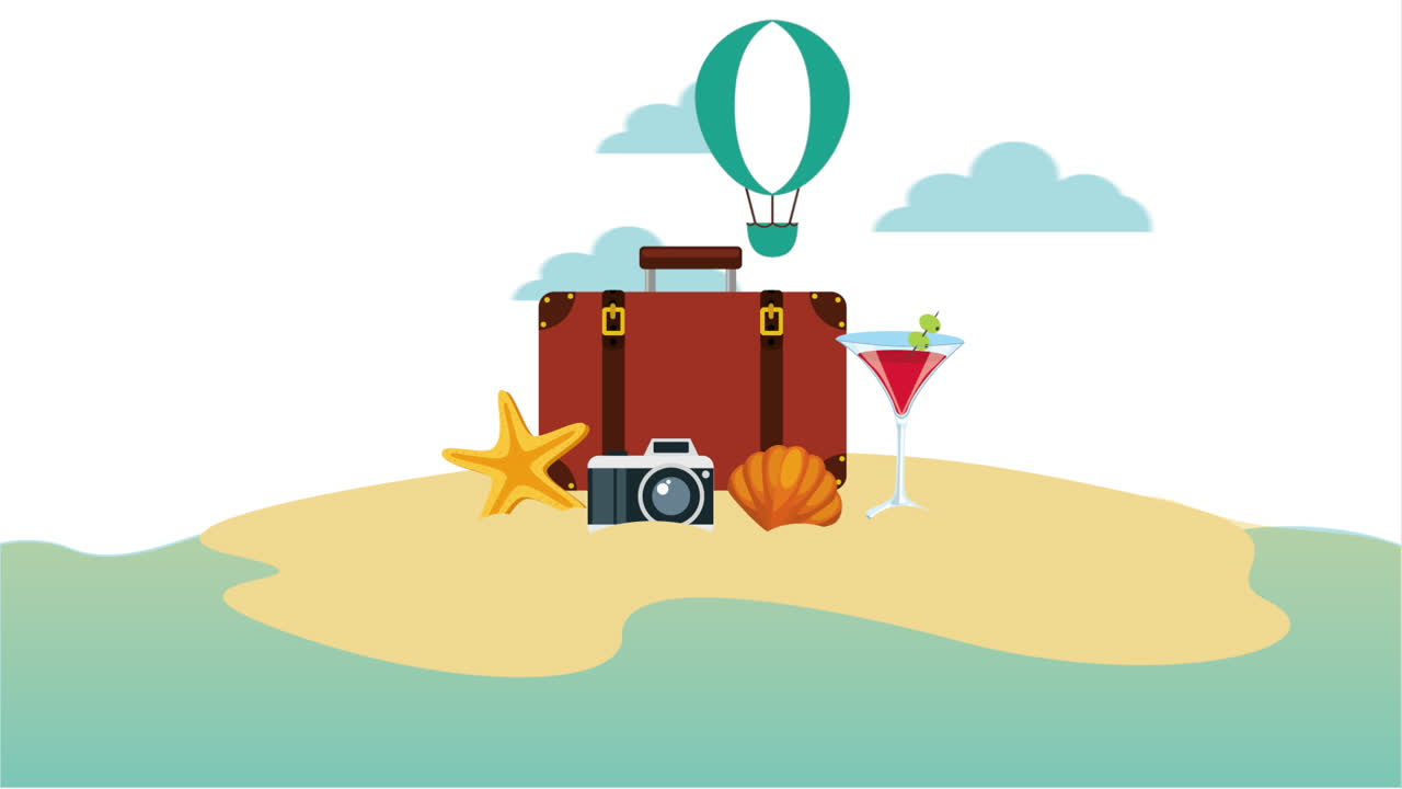 maleta con juegos de artículos de viaje animación