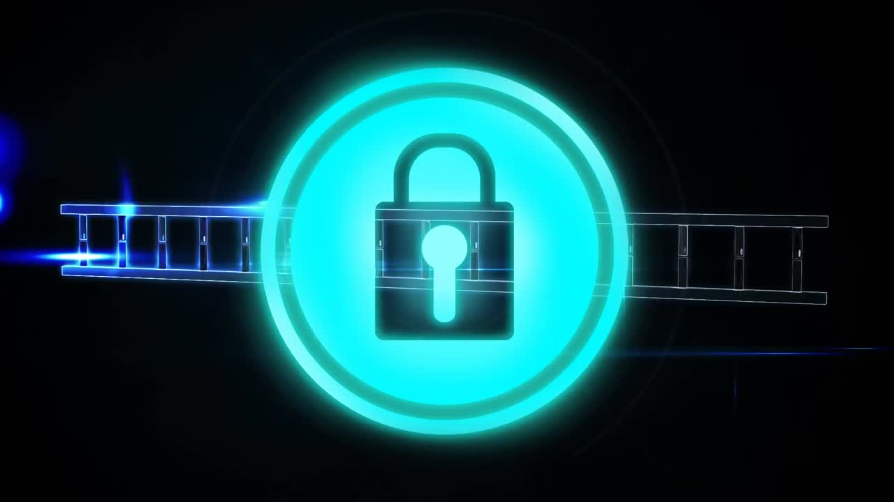 animación de la cadena de adn y el candado de seguridad en línea sobre un fondo oscuro