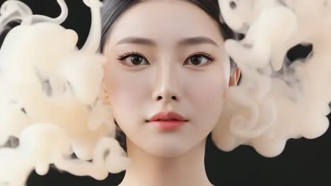 beauty portrait of a young woman with ethereal smoke