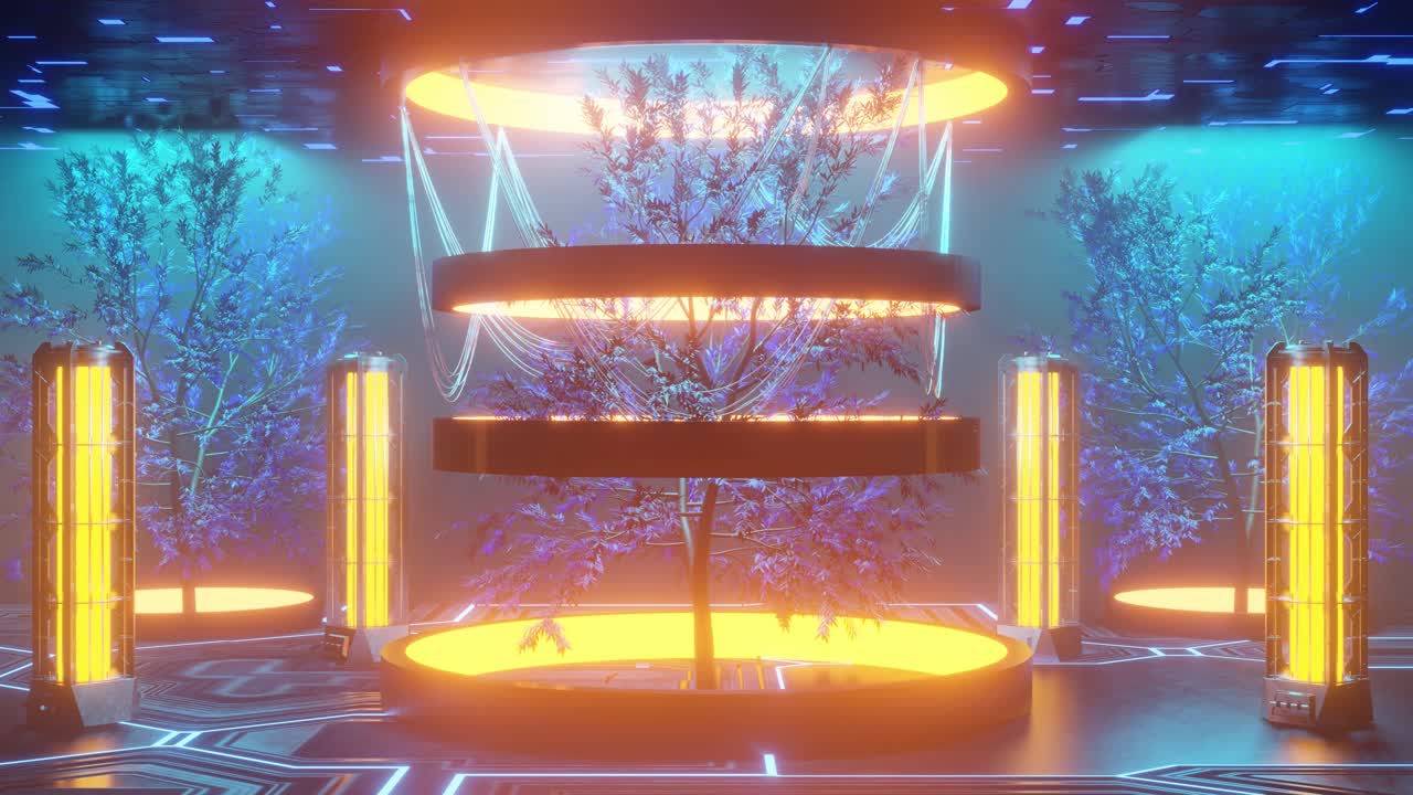 Futuristic Vertical Garden in a Neon-Lit Environment