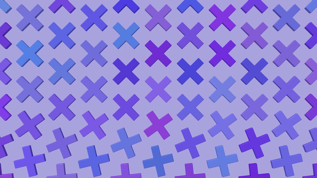 Blue and purple crosses, colorful pattern. Abstract animation, 3d render.
