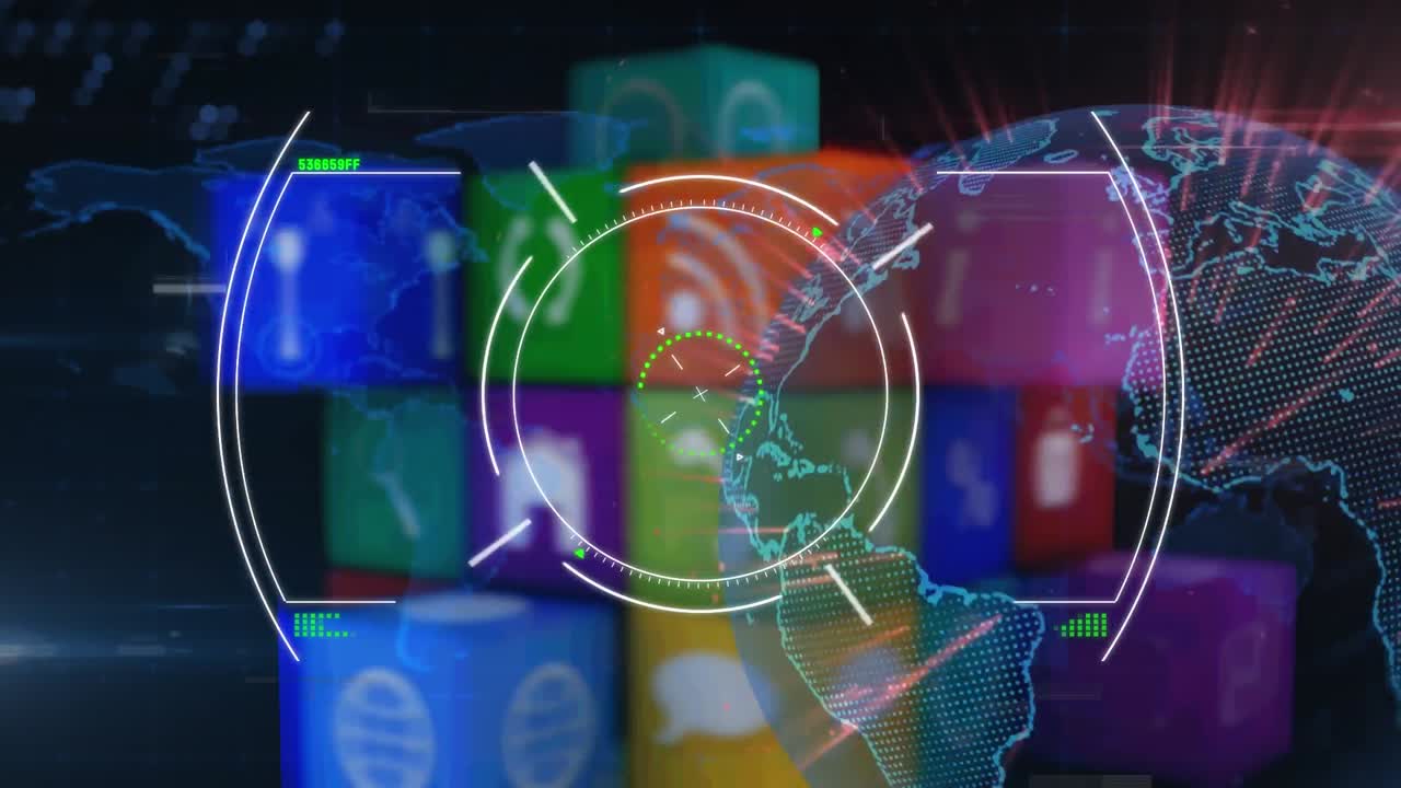 animación de la exploración del alcance sobre el globo y el cubo sobre fondo negro