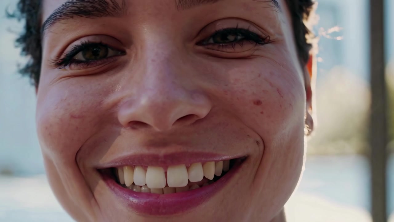 Primo piano di una giovane donna sorridente all'aperto