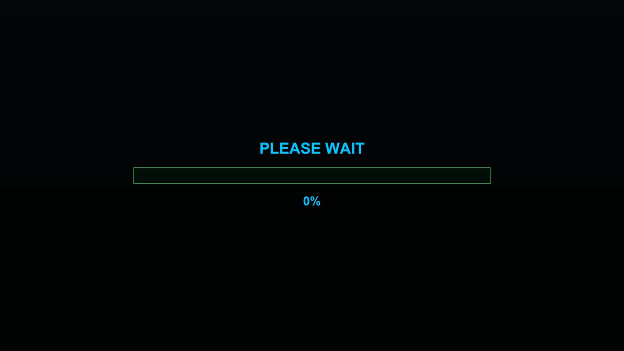 Progress bar animation is displayed on black background. It shows a loading process for a streamer or video creator. The message prompts viewers to please wait as the action loads