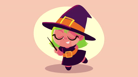 feliz animación de halloween con la pequeña bruja