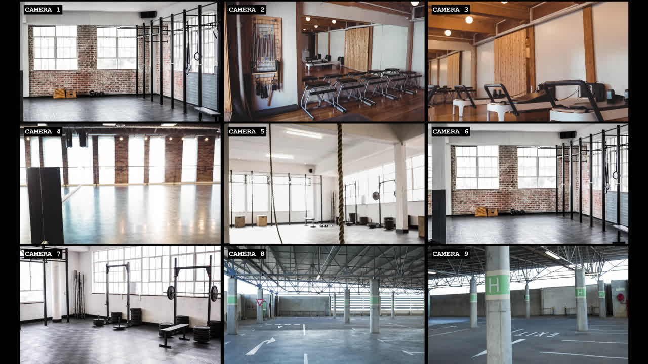 Screens with cctv surveillance camera views