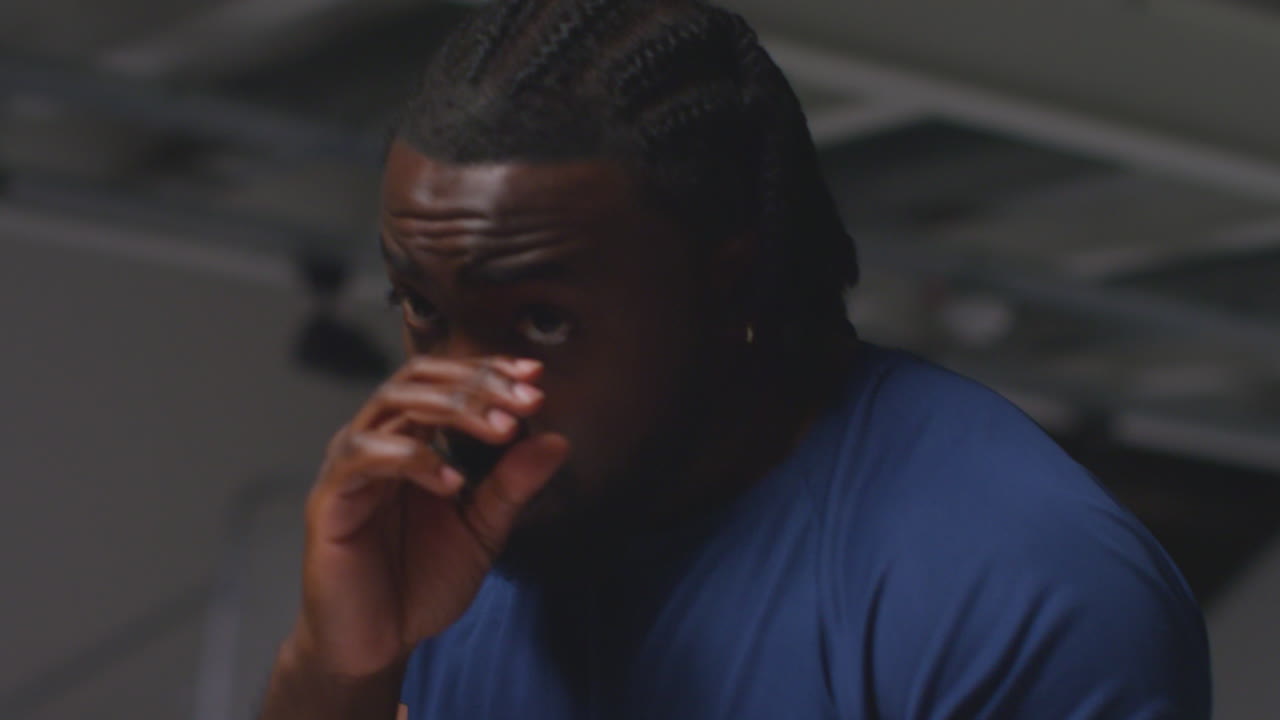 Close Up Portrait Of Male Athlete Or Boxer Training In Gym Sparring And Warming Up Preparing For Sports Event Or Fight