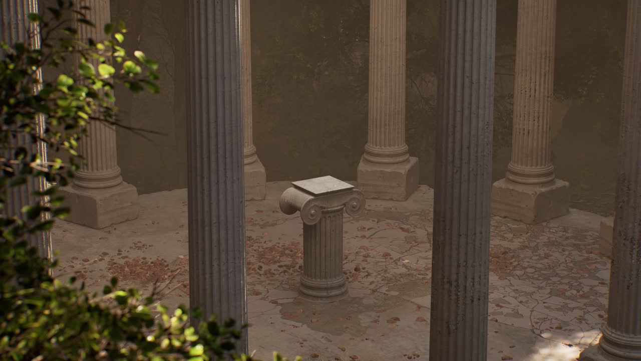Ancient greek temple ruins with light rays