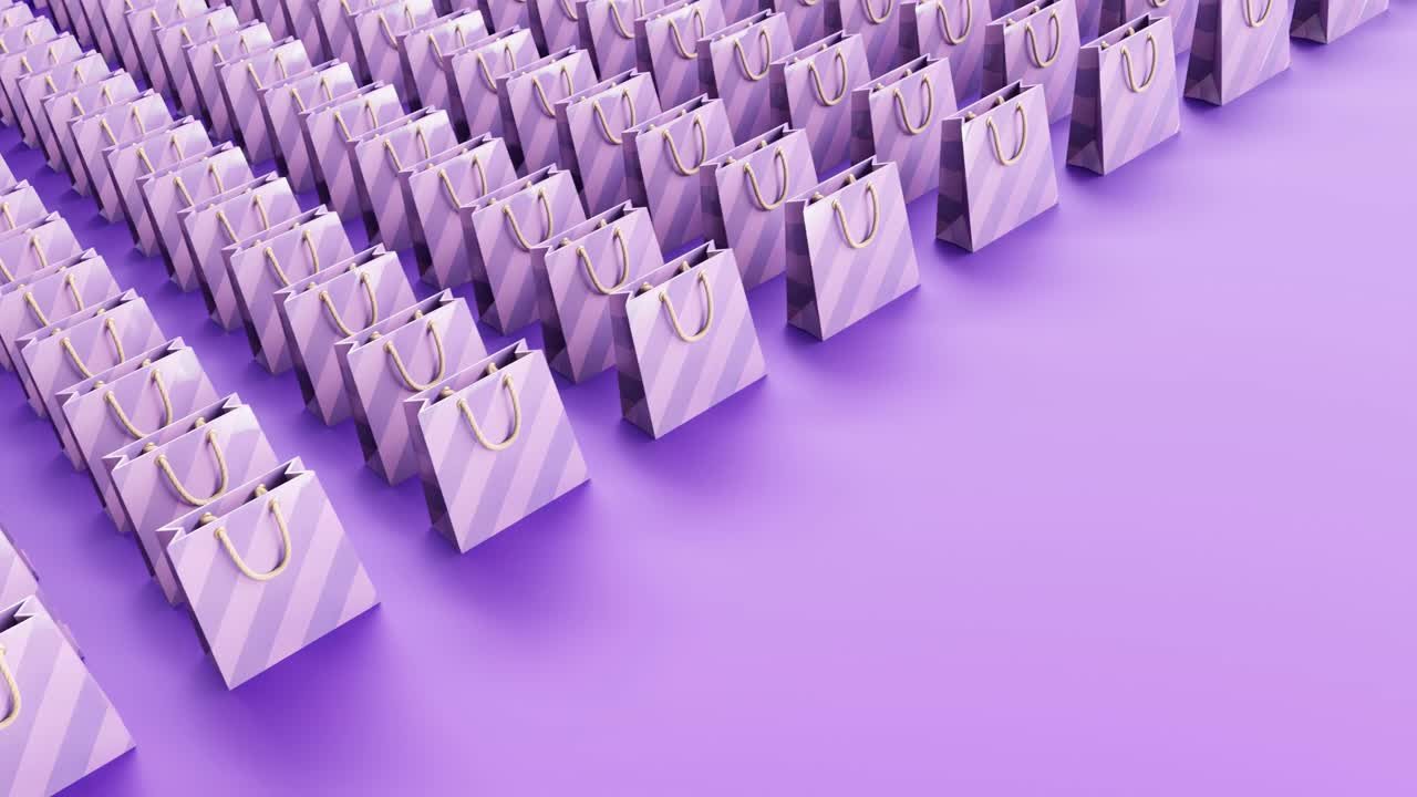 온라인 상점 또는 할인 프로모션 쇼핑몰 비즈니스 패키지 환경을위한 쇼핑 가방의 3d 애니메이션