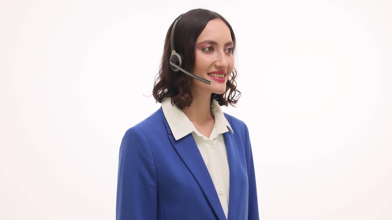 Smiling Woman in Headset Working in Customer Service