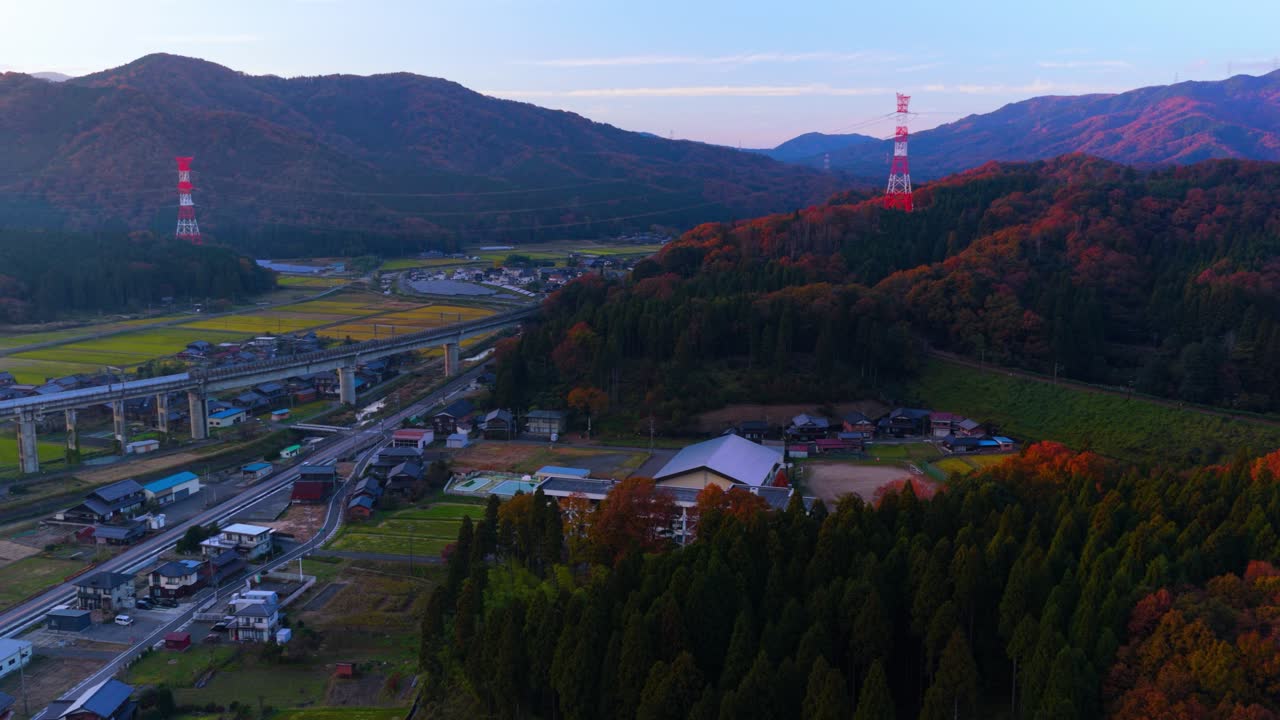 Japanese Countryside, Autumn View of Shiga Prefecture at Sunset, Omi-Shiotsu