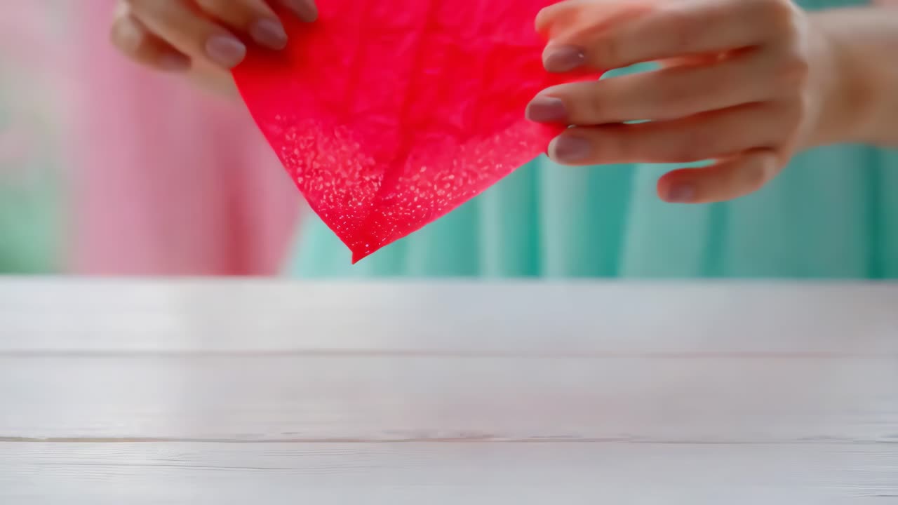 mujer con un corazón de papel rojo